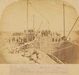 South Gate House of the New Reservoir, Central Park, during construction