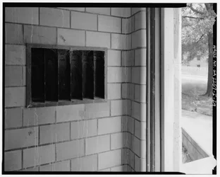 Tile and molding detail with mail slots, typical entry to stairwell, Techwood Homes, Building No. 6, 465 Techwood Drive & 119-125 Hunnicutt Street, Atlanta, Fulton County, GA