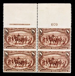 8-Cent Troops Guarding Wagon Train Block of Four