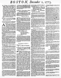 A Broadside Newspaper Detailing the Events of the Boston Tea Party, December 1773