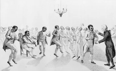 African Americans at a ball with Governor John Hancock from The Echo, with other poems by Richard Alsop, 1807
