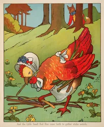 “And the Small Red Hen came forth to gather sticks outside”, from Peter Rabbit, Little Red Hen and Owl and Pussy Cat, published by Charles E. Graham & Co., c. 1900