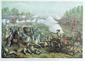 Battle of Opequan or Winchester, Virginia (engraved by Kurz & Allison)