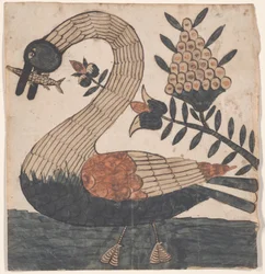 Bird with Fish, Fraktur Painting, c.1810