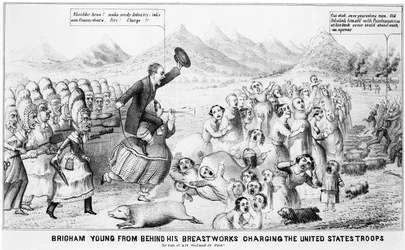 Brigham Young from Behind his Breastworks Charging the United States Troops
