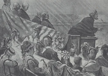 Brigham Young Watched by His Many Young Wives While Preaching at the Great Mormon Tabernacle, Utah