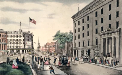 Broadway New York, South from the Park, engraved and published by Nathaniel Currier, New York