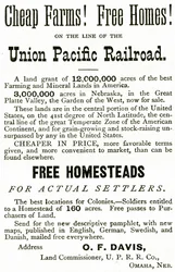 Cheap Farms and Free Homes on the Union Pacific Railroad Line, Advertisement from Appletons Journal, May 4, 1872