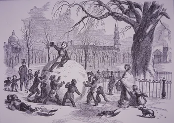 Christmas snowball, scene on Boston Common