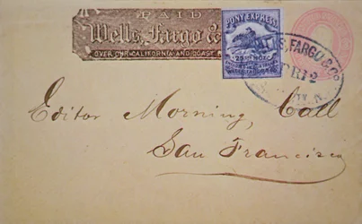 Envelope with Wells Fargo Pony Express stamp attached