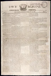 Front Page from the Cherokee Phoenix, 21st February, 1828