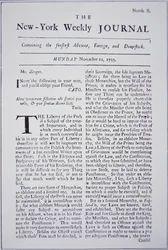 Front Page of the New-York Weekly Journal Discussing Freedom of Press