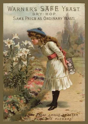 Girl Smelling Lilies Holding Yeast