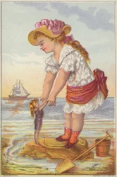 Girl Teaching Doll to Swim