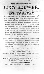 Introduction page to The Adventures of Lucy Brewer printed by H. Trumbull, Boston, 1815