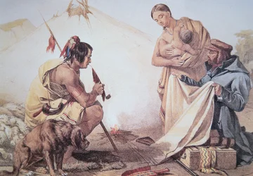 Native Americans trading fur