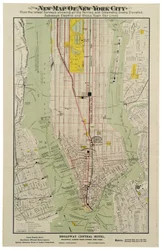 New map of New York City from the latest surveys showing all the ferries and steamship docks, elevated, subways electric and cross town car lines