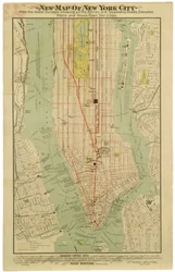 New map of New York City from the latest surveys showing all the ferries and steamship docks, elevated, subways electric and cross town car lines