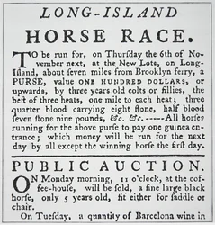 Notice of a Horse Race on Long Island, from Rivington