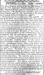 Obituary Page from the Boston Intelligencer, 16th May 1818