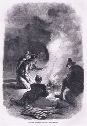 Pilgrim Fathers around a watch fire, illustration from Cassell