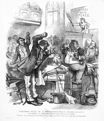 Political cartoon depicting African-Americans as politicians