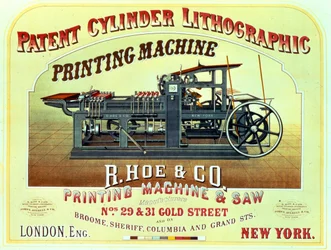 Poster advertising Patent Cylinder Lithographic Printing Machine, R. Hoe & Co., London and New York