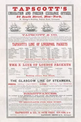 Poster advertising Tapscotts Emigration and Foreign Exchange Offices, New York