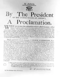 Proclamation from President George Washington setting apart Thursday, 19th February as a day of Public Thanksgiving and Prayer, 1795