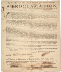 Proclamation of Congress Declaring Cessation of Arms and End of War, 24th April 1783