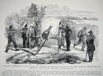 Shelling Confederate Cavalry across the Potomac River from the heights of Great Falls, 4th October 1861