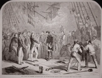 The Comte de Grasse surrenders his sword to Samuel Hood on the 