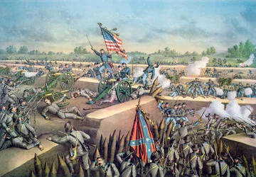 The Fall of Petersburg to the Union Army, 2nd April 1965, engraved by Kurz & Allison