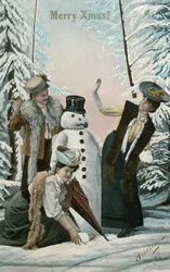 Victorian Women Playing with Snowman