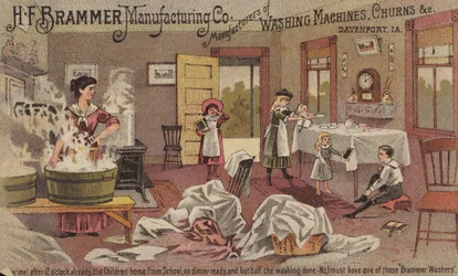 Woman Washing by Hand in Laundry Tubs