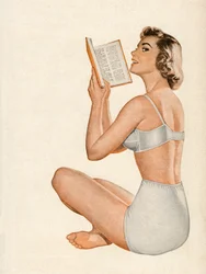 Woman in Lingerie Sitting Reading a Book