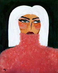 Woman in Pink Turtleneck