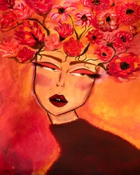 Woman with Floral Head - Fashion Girl
