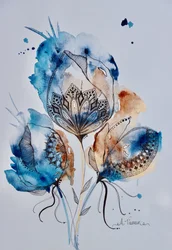 Floral Mandala (blue, gold, burnt sienna)
