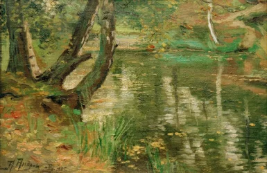 Summer River Landscape with Trees