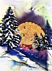Golden Moon Winter Landscape