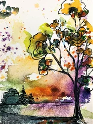Vibrant Sunset Tree