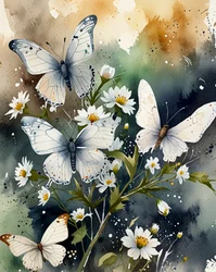 White Butterflies and Daisies
