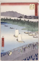 Station 35, Yoshida; Kyoka Tokaido Series (Figures Crossing Foreground)