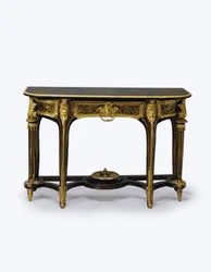 One of a Pair of Ormolu-Mounted Brown Tortoiseshell Pier Tables