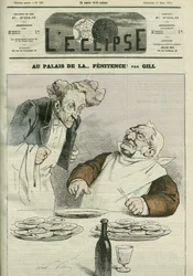 At the palace of penitence, caricature of President of the Republic Adolphe Thiers (1797-1877). Cover in 