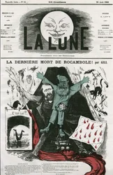 Cartoon of La last mort de Rocamole and its author, Pierre Alexis Ponson du Terrail (1829-1871)