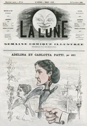 Portrait of Adelina and Carlotta Patti, Italian opera singers. Cartoon by Gill, in The Moon, November 25