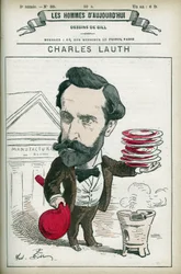 Portrait of Charles Lauth (1836-1913), a French chemist, he was the director of the Ecole Superieur de Physique et de Chemistry Industrielles (ESPCI) in Paris. Cartoon by Gill, Paris