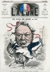 Portrait of Charles Paul de Kock, French popular novelist. Cartoon by Gill, in 
